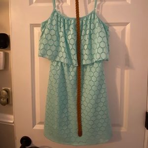 Mint eyelet mini dress